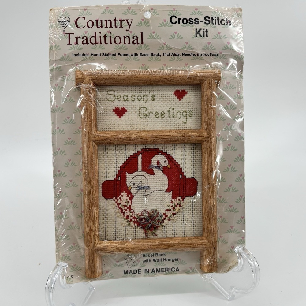 Country Traditional SEASON'S GREETINGS Cross Stitch Goose Country Cottage Core‎